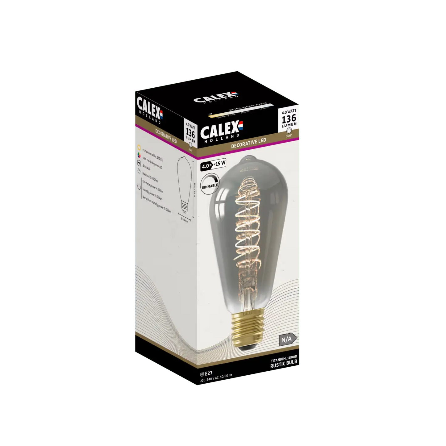 Calex Titanium Spiral Pear Dimmable LED Flex Filament Bulb E27 4W ST64