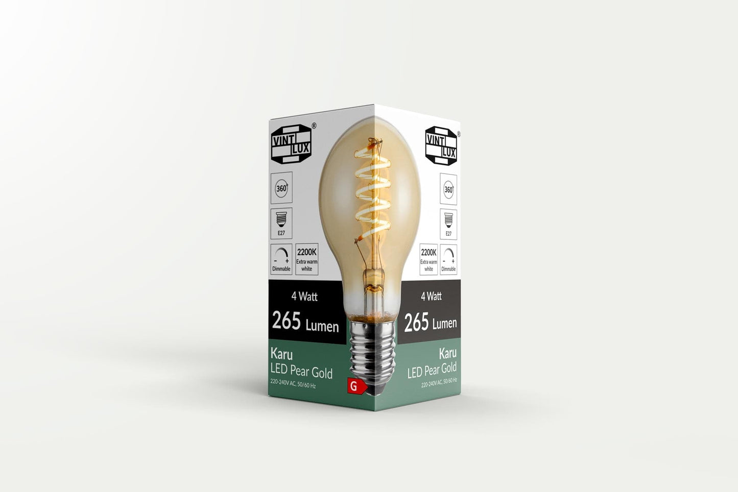 Vintlux E27 Dimmable LED Filament Lamp 4W A60 265lm 2200K Karu Pear Gold
