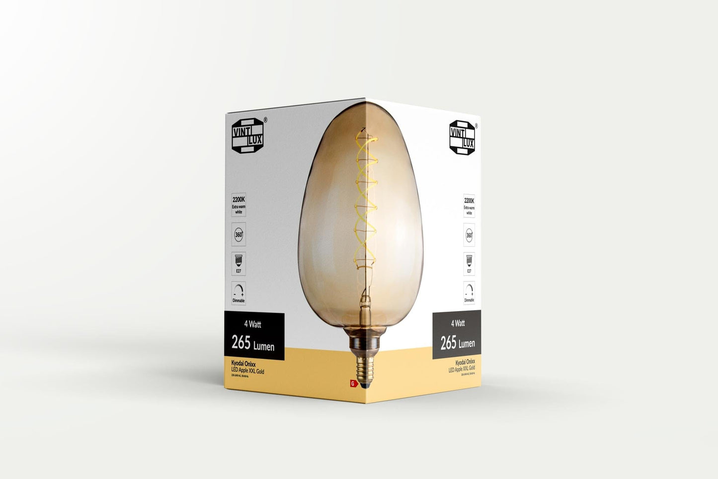 Vintlux E27 Dimmable LED Filament Lamp 4W S190 265lm 2200K - Kyodai Onixx Apple XXL Gold