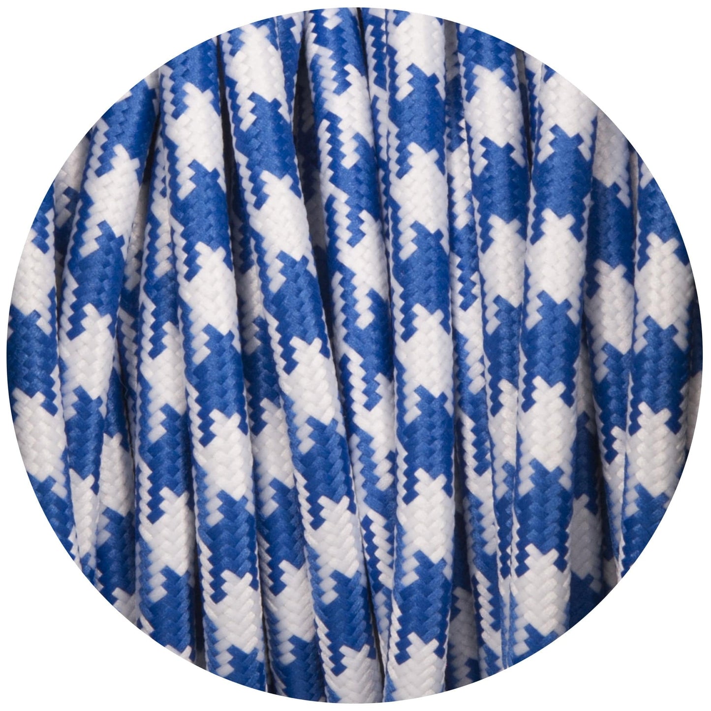 Blue & White Dogtooth Round Fabric Braided Cable - Enamel Shades