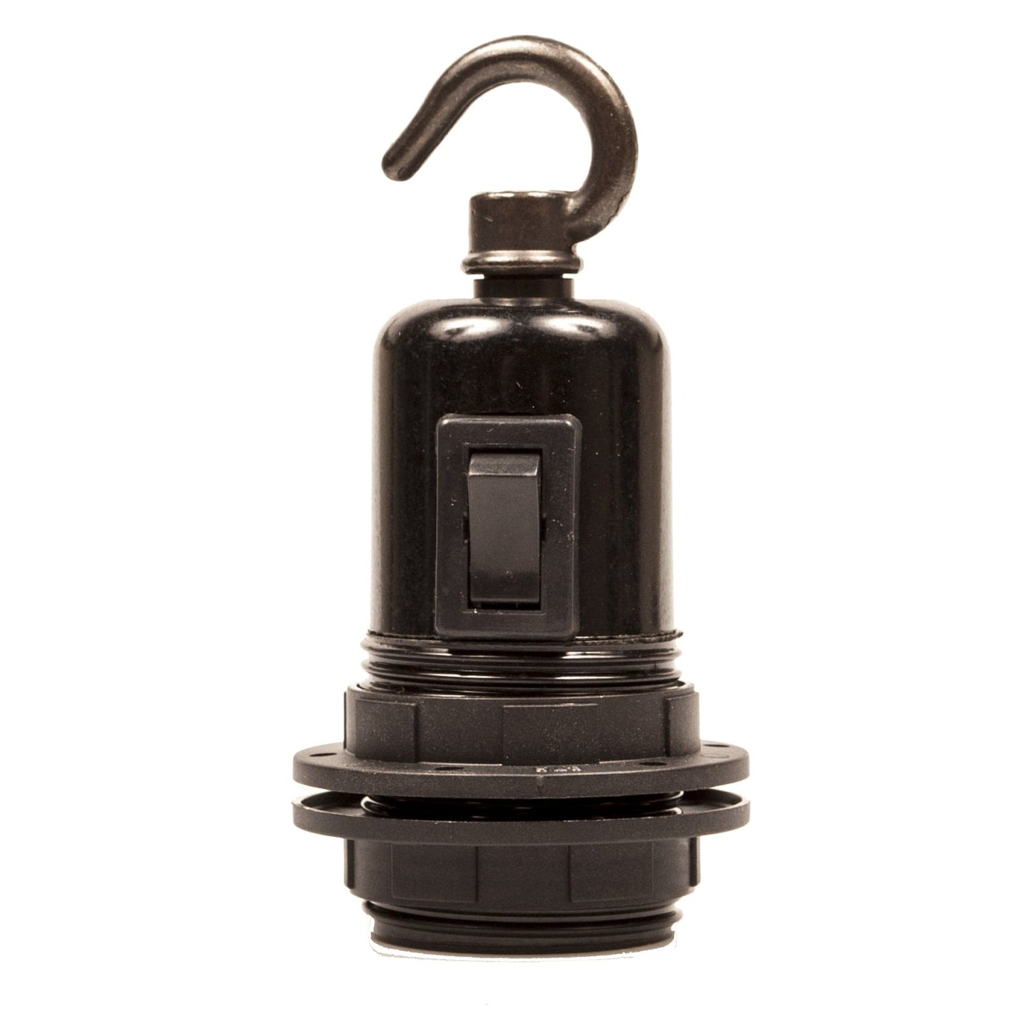 E27 Switched Black Bakelite Wide Ring Lampholder with hook - Enamel Shades