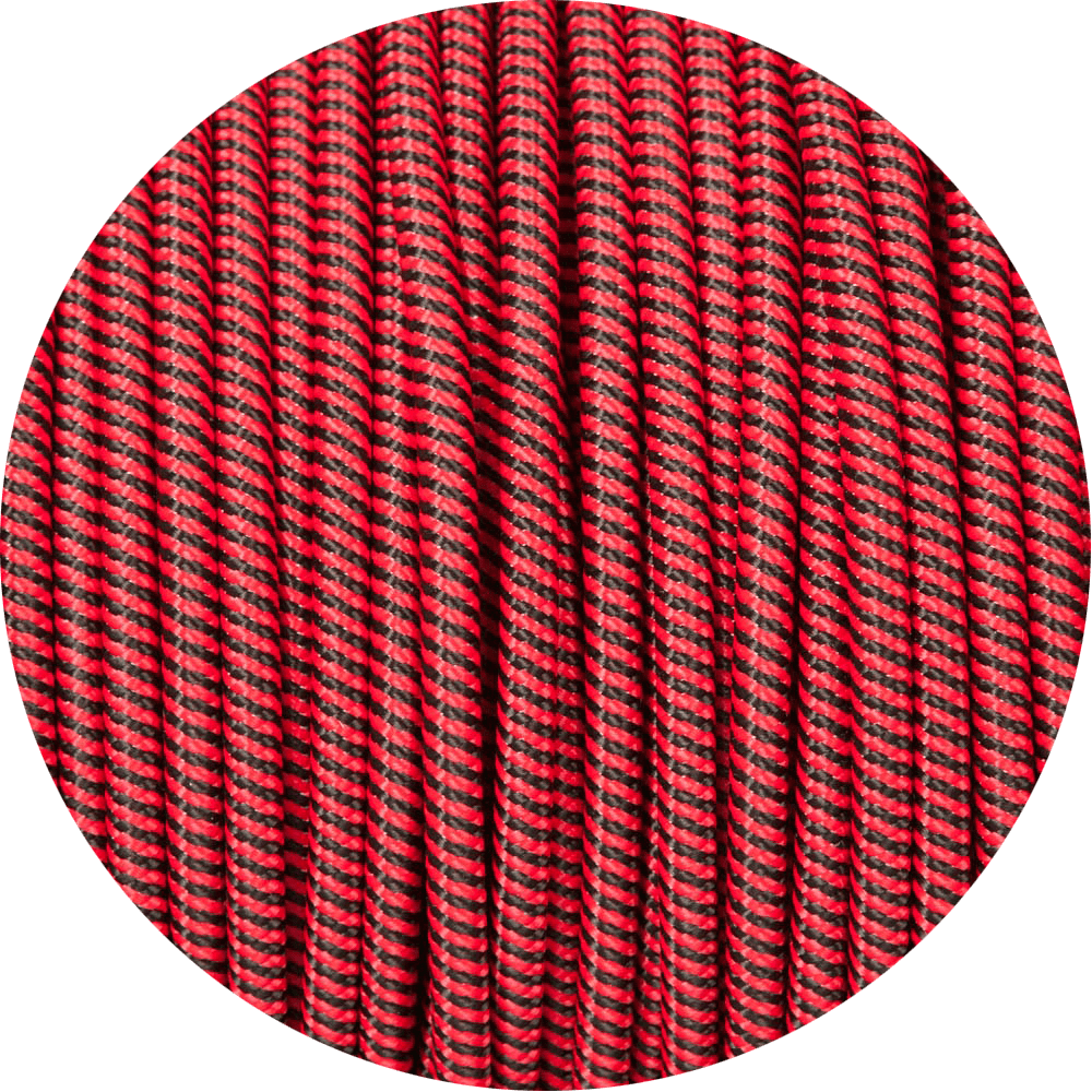Red & Black Spiral Round Fabric Braided Cable - www.enamelshades.co.uk