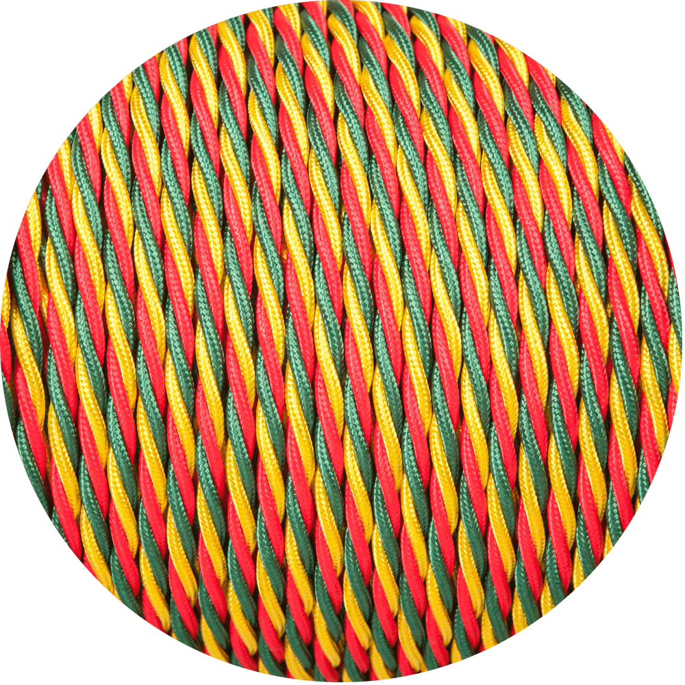 Red Gold & Green Twisted Fabric Braided Cable - www.enamelshades.co.uk