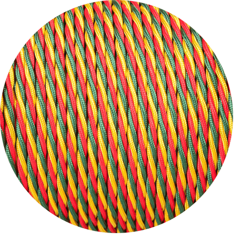 Red Gold & Green Twisted Fabric Braided Cable
