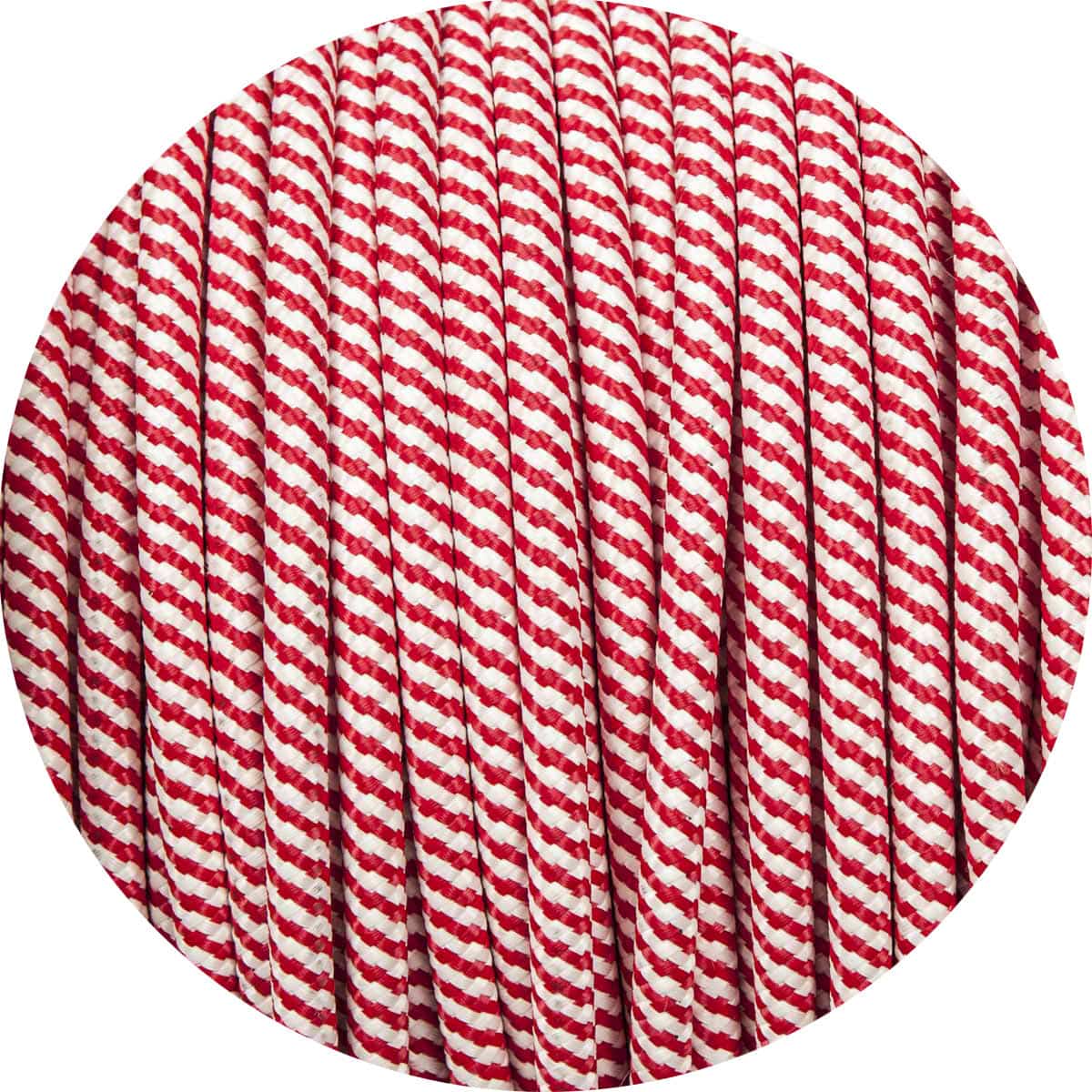 Red & White Spiral Round Fabric Braided Cable - www.enamelshades.co.uk