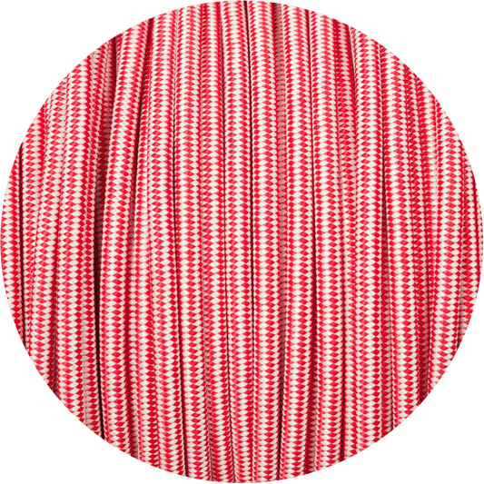 Red & White Diamond Round Fabric Braided Cable - www.enamelshades.co.uk