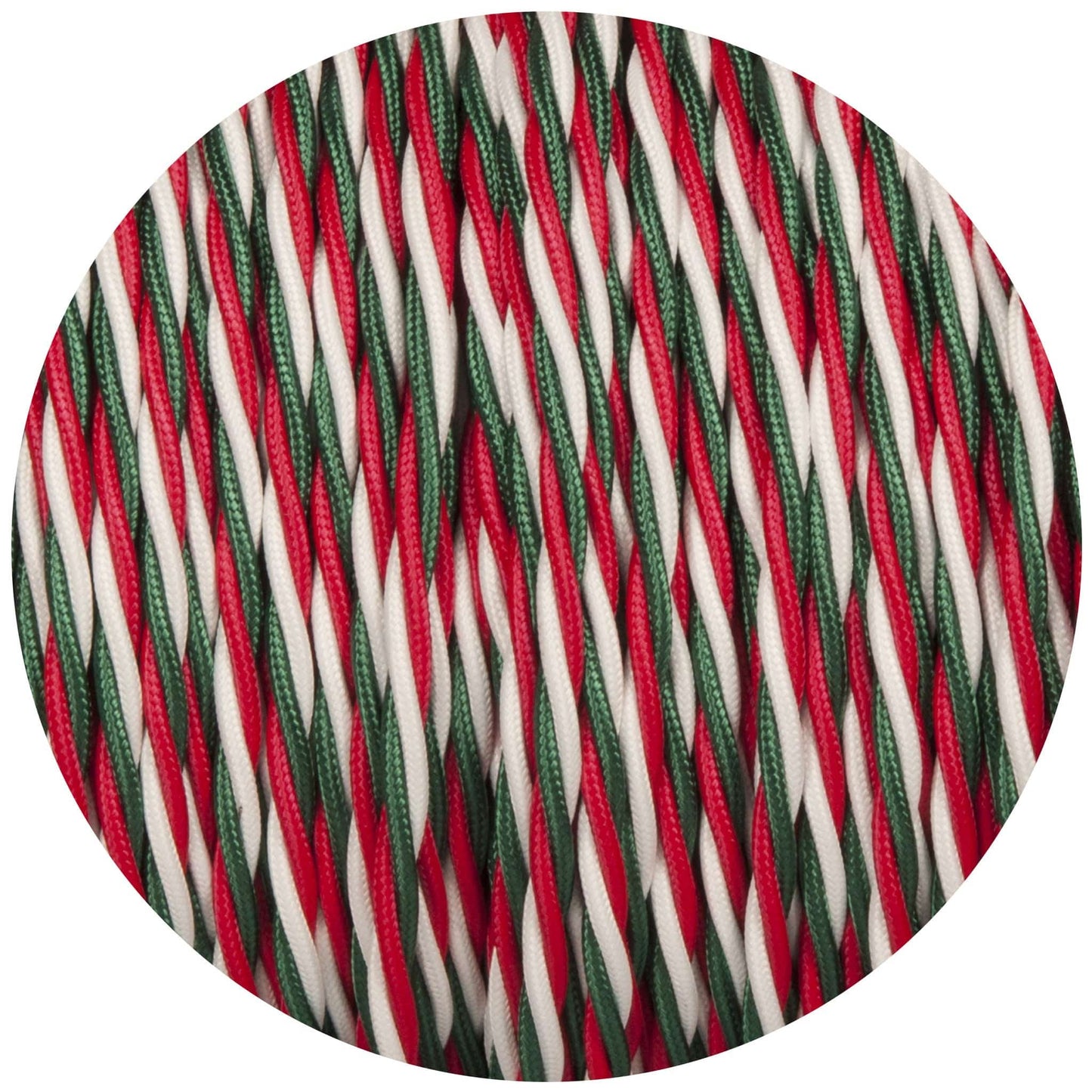 Green White & Red Twisted Fabric Braided Cable - Enamel Shades