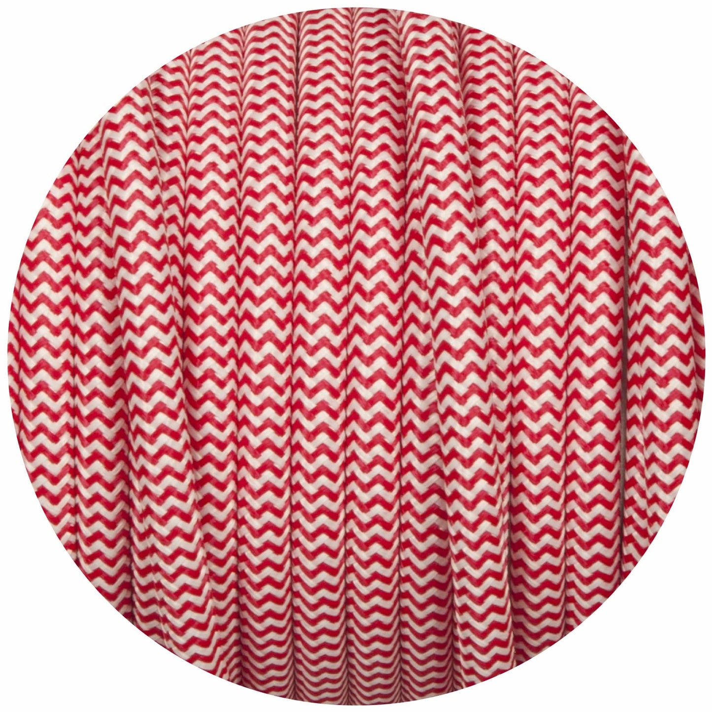 Red & White Round Fabric Braided Cable - Enamel Shades
