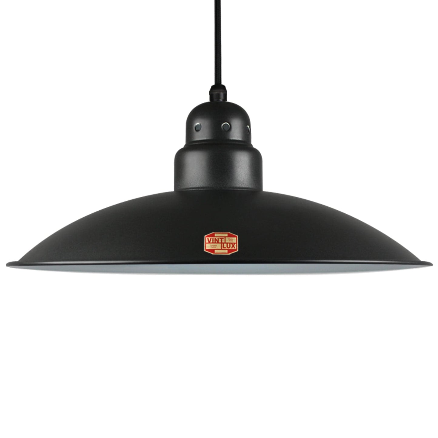 Large Vintlux 'HX26' Steel Shade-Shade Only -Matt Black - www.enamelshades.co.uk