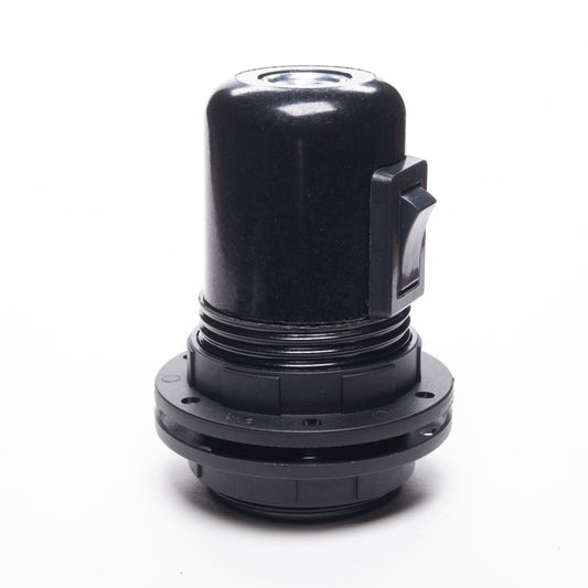 E27 Switched Black Plastic Wide Ring Lampholder M10 Threaded