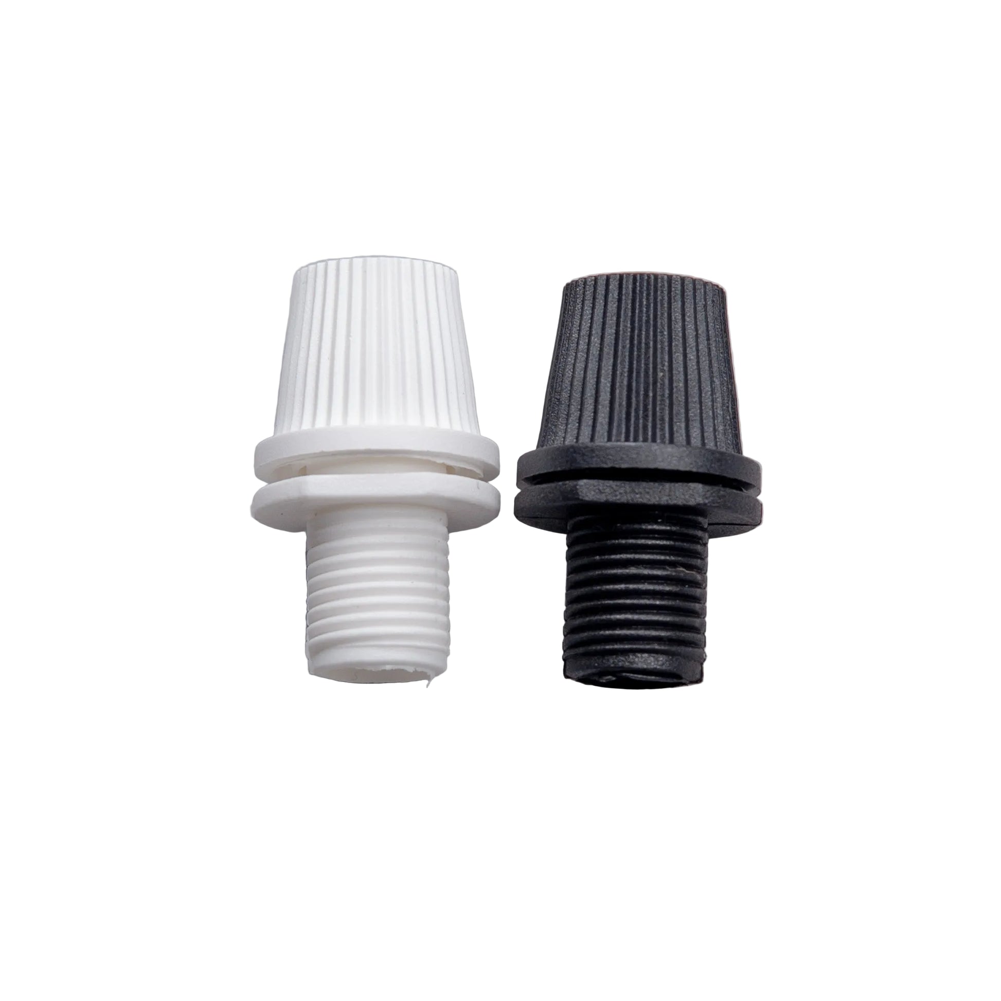 White and black plastic M10 cord grips for lighting and lampholders