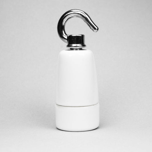 E14 (SES) White Ceramic Lampholder with silver hook - Enamel Shades