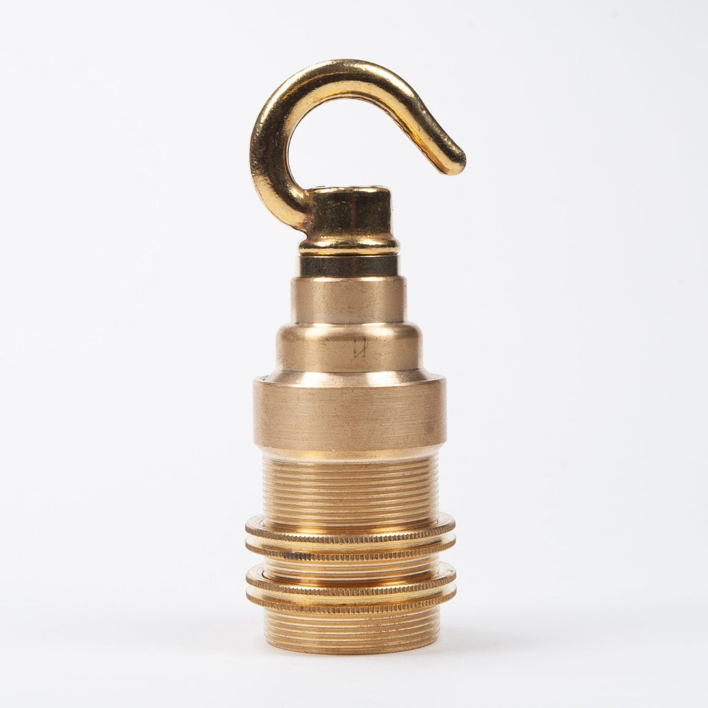 E14 Solid Brass Lampholder with Hook - Brass