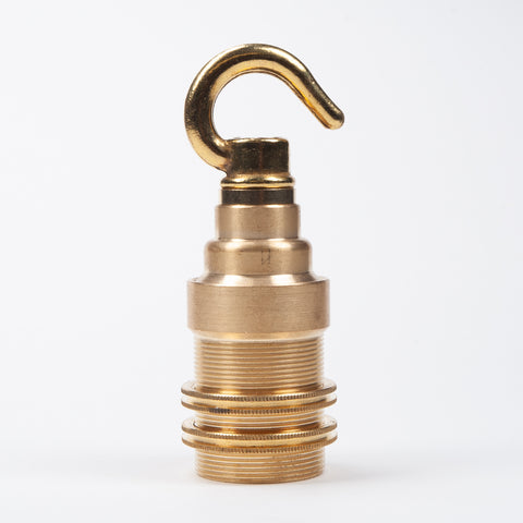 E14 Solid Brass Lampholder with Hook - Brass