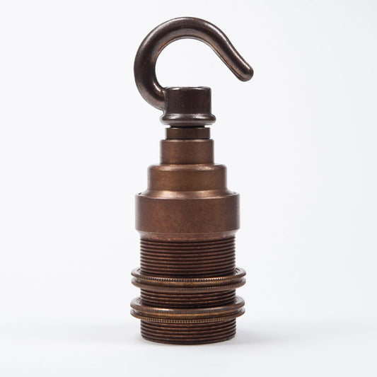 E14 Solid Brass Lampholder with Hook - Old English Brass