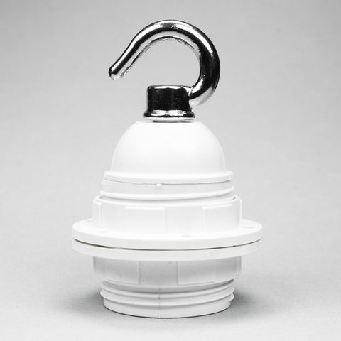 E27 White Plastic Wide Ring Lampholder with silver hook