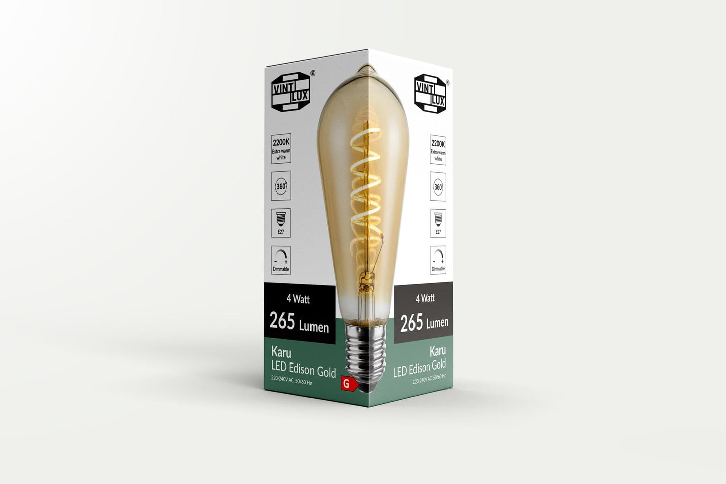 Vintlux E27 Dimmable LED Filament Lamp 4W ST64 265lm 2200K Karu Edison Gold