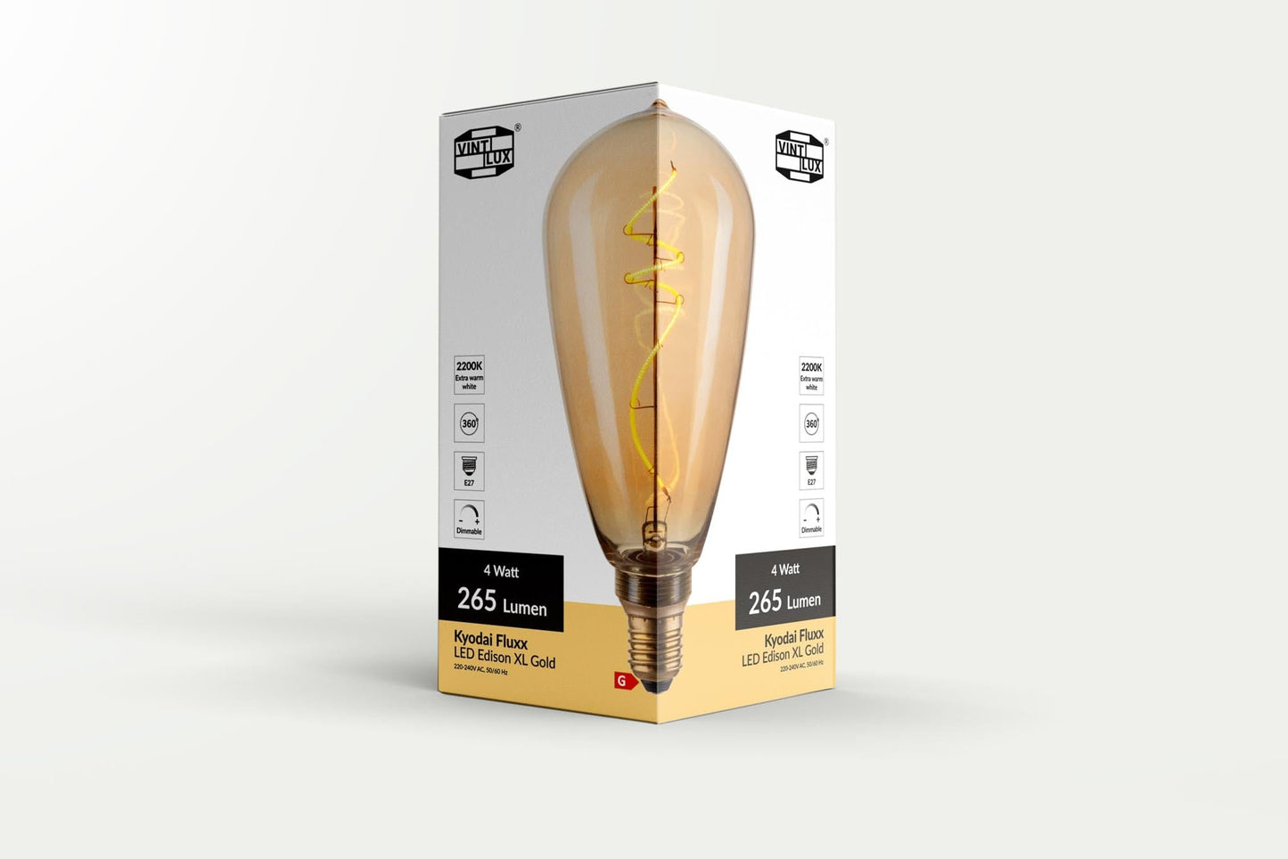 Vintlux E27 Dimmable LED Filament Lamp 4W SF100 265lm 2200K Kyodai Fluxx Edison XL Gold