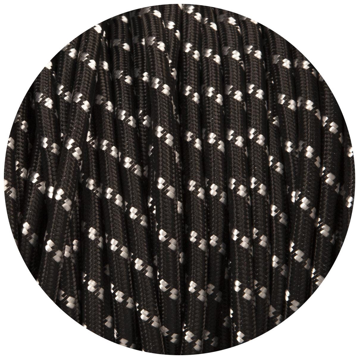 Black With White Fleck Round Fabric Cable - www.enamelshades.co.uk