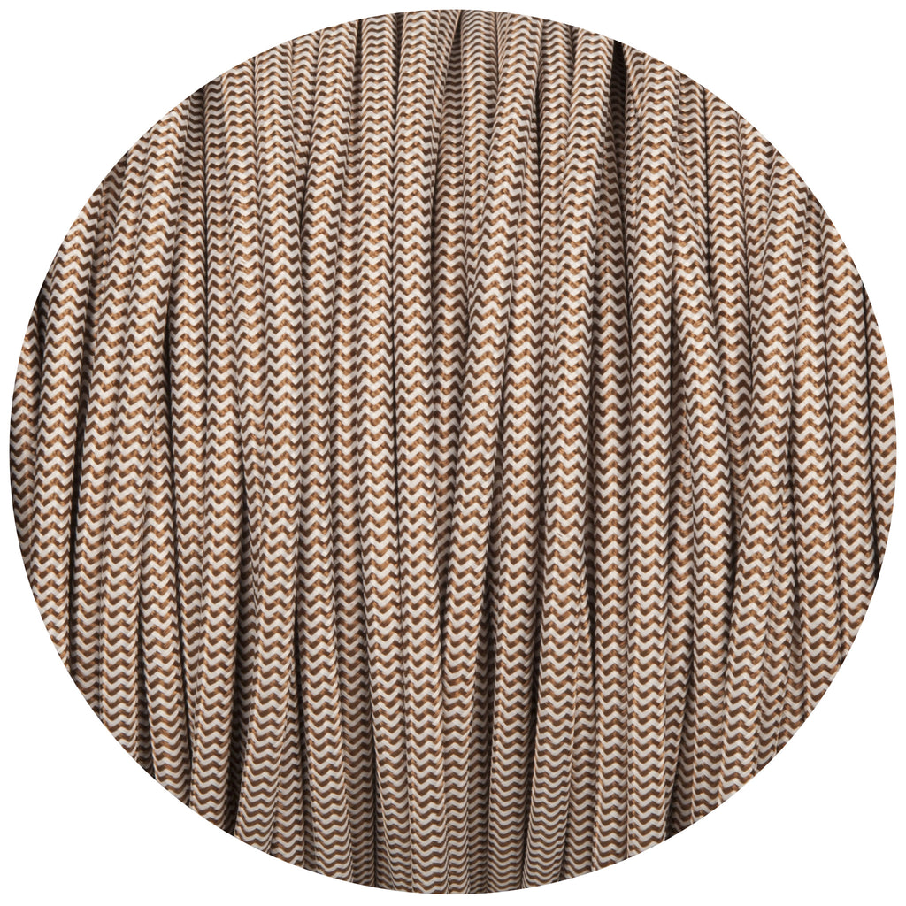 Brown & White Round Fabric Braided Cable