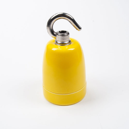 E27 Ceramic Lampholder with hook - Yellow - Enamel Shades