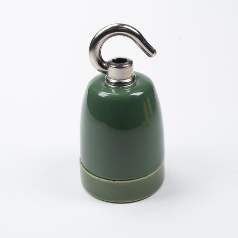 E27 Ceramic Lampholder with hook - Green
