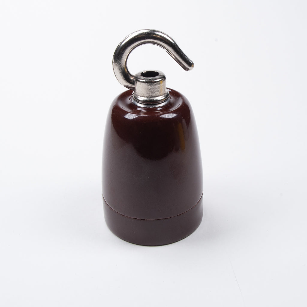 E27 Ceramic Lampholder with hook - Brown