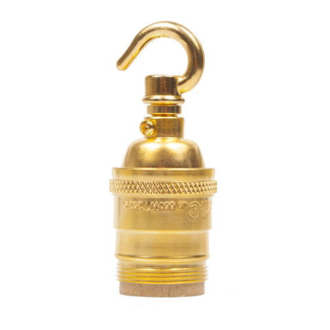 E26 UL Plain Skirt Lampholder with hook (USA ONLY) - Brass