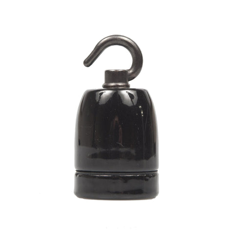 E27 Ceramic Lampholder with hook - Black
