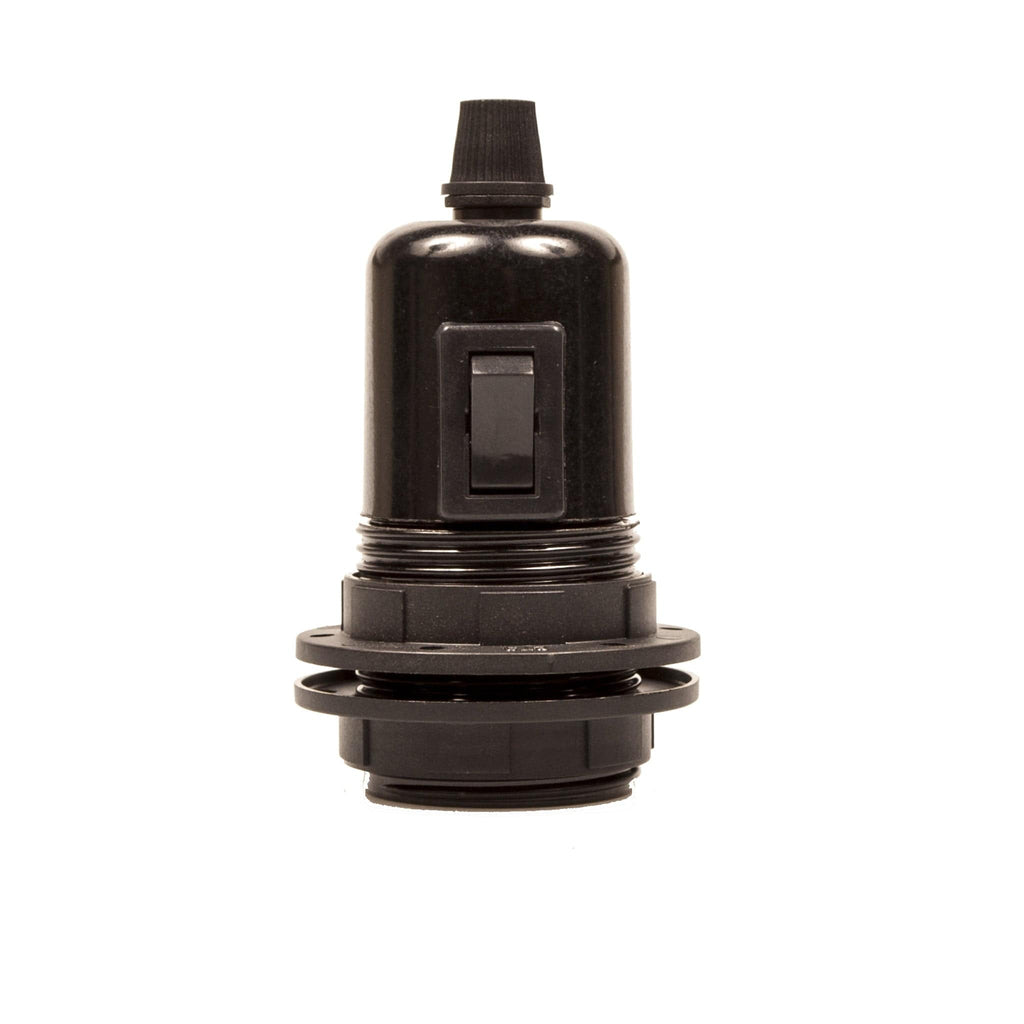 E27 Switched Black Bakelite Wide Ring Lampholder with grip