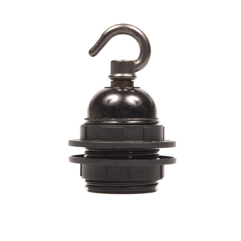 E27 Black Plastic Wide Ring Lampholder with hook