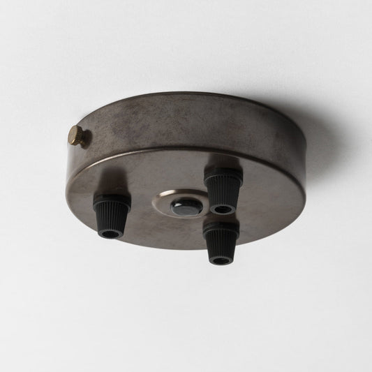 Old English Brass 100mm Steel Ceiling Rose - 3 Outlets - www.enamelshades.co.uk
