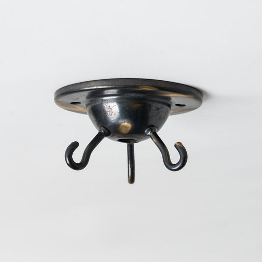 Three Hook Ceiling Plate - Antique Brass - Enamel Shades