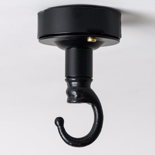 Industrial Ceiling Rose with Hook - Black - Enamel Shades