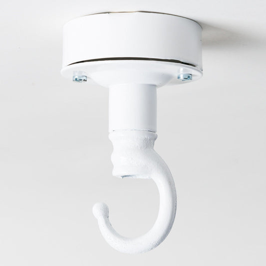 Industrial Ceiling Rose with Hook - White - Enamel Shades