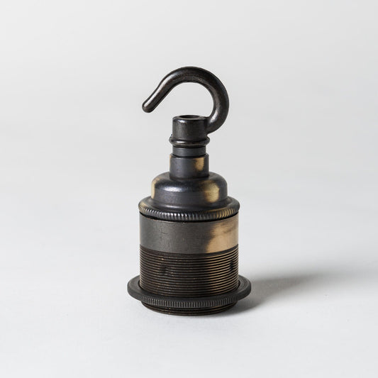 E27 Period Lampholder with hook - Brushed Antique - Enamel Shades