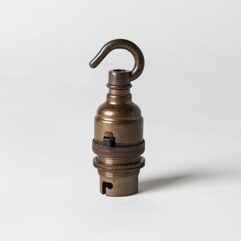 Switched Bayonet Period Lampholder with hook - Old English Brass