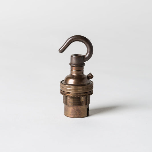 Bayonet Period Lampholder with hook - Old English Brass - Enamel Shades