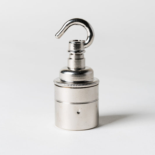 E27 Plain Skirt Lampholder with hook - Nickel - www.enamelshades.co.uk