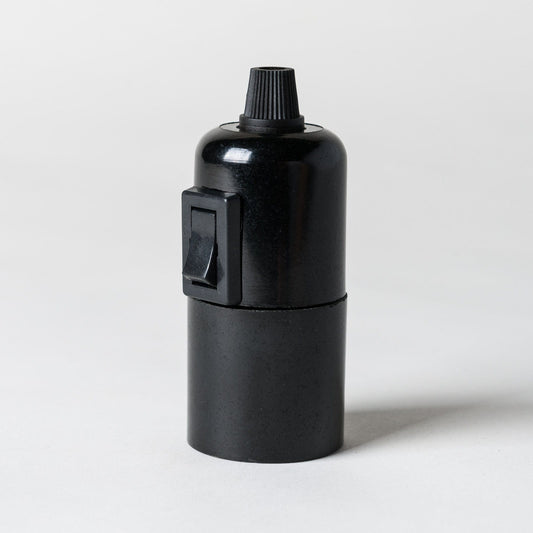 E27 Switched Black Bakelite Plain Skirt Lampholder with grip - Enamel Shades