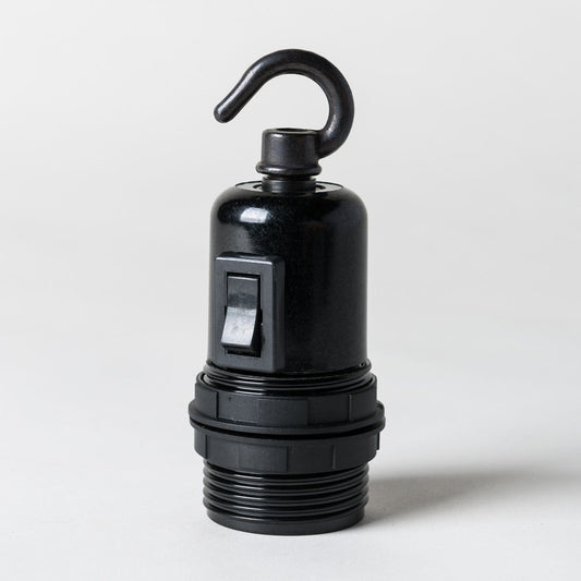E27 Switched Black Bakelite Lampholder with hook - Enamel Shades