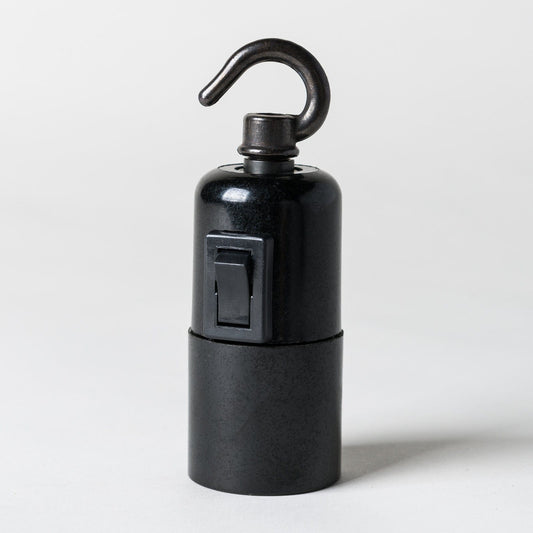 E27 Switched Black Bakelite Plain Skirt Lampholder with hook - Enamel Shades