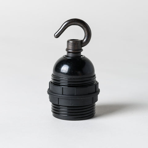 E27 Black Plastic Lampholder with hook