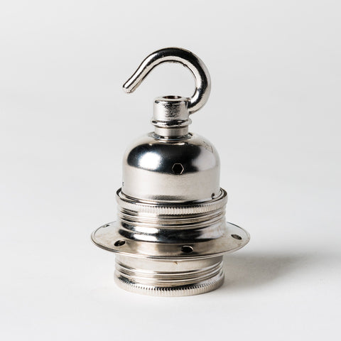 E27 Wide Ring Lampholder with hook - Nickel