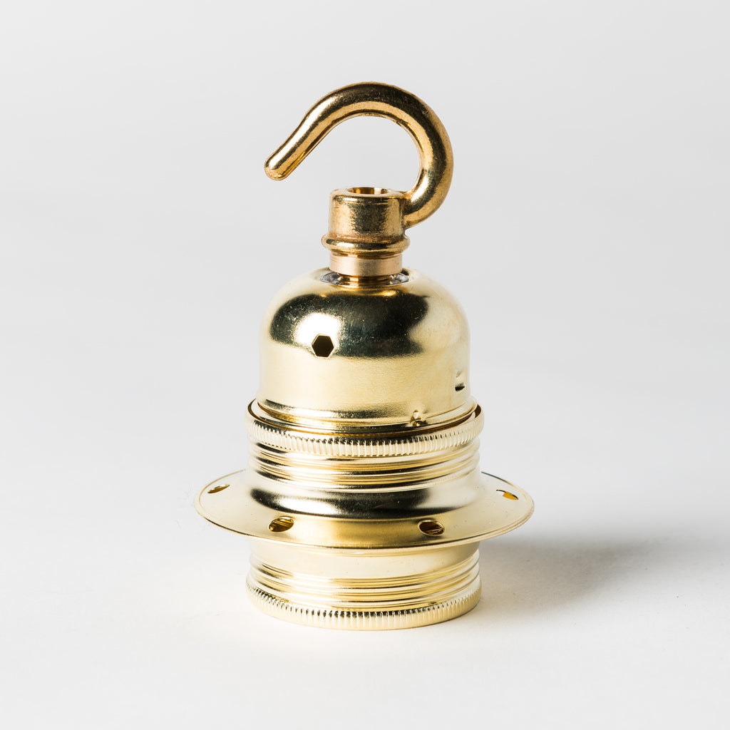 E27 Wide Ring Lampholder with hook - Brass