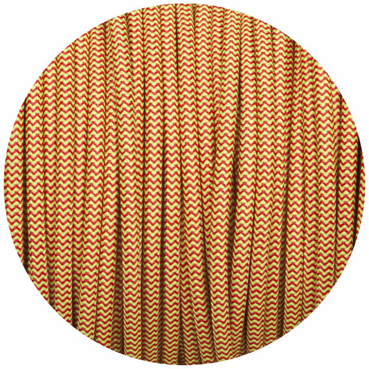 Flouro Lime Green & Red Round Fabric Braided Cable - Enamel Shades