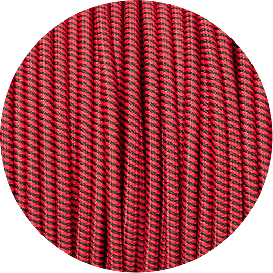 Red & Black Spiral Round Fabric Braided Cable - www.enamelshades.co.uk
