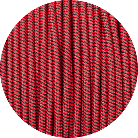 Red & Black Spiral Round Fabric Braided Cable