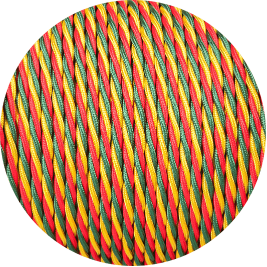 Red Gold & Green Twisted Fabric Braided Cable - www.enamelshades.co.uk