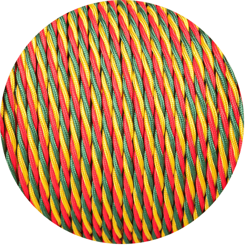 Red Gold & Green Twisted Fabric Braided Cable